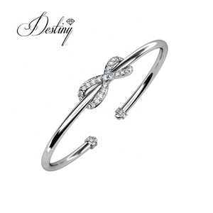 Ribbon <strong>Bangle</strong> Embellished with <strong>Swarovski</strong> Crystals 925 Silver Women Lucky Bracelet Charm <strong>Bangle</strong> Women Jewelry Daisini - Product Image 4