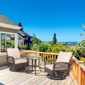 3-Piece Outdoor Patio Furniture Set Wicker Bistro with Swivel Gliders Rocker and Rattan Rocking Chair Glass Top Side - Product Image 6