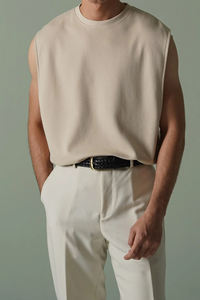 Débardeur court pour homme de bonne qualité, décontracté, à capuche, col en V, 100% coton, écologique, respirant, lourd, avec logo personnalisé - Product Image 5