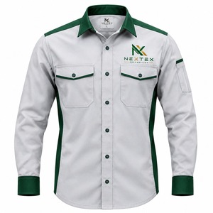 Chemise de travail pour homme Nextex, manches longues, boutonnée, gris-vert patchwork, respirante, en coton, uniforme - Product Image 5