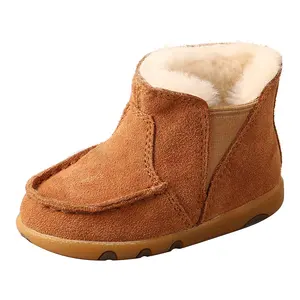 舒适靴子麂皮皮革时尚冬季保暖毛皮婴儿鞋