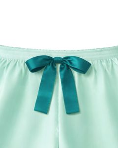 Mint Green Teal Satin Women Pajama Set Silk Sleepwear <b>Spaghetti</b> <b>Strap</b> Cami And Shorts Soft Luxury Nightwear Summer Lounge Set - Product Image 6