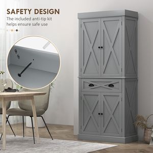 Armoire de cuisine moderne en métal et bois à 4 portes et 2 étagères avec grand tiroir central - Gris - Product Image 6