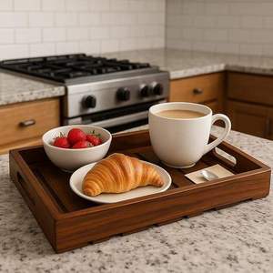 Plateau de service en bois naturel, vaisselle haut de gamme, plateau de service alimentaire pour cérémonie de mariage, hôtel, usage domestique, salade, au meilleur prix - Product Image 3