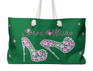 Personalized Pink and Green Bling Rhinestone Weekender <b>Bag</b> <b>Large</b> Capacity Travel Tote <b>Beach</b> Overnight Bridesmaid Gift <b>Bag</b> - Product Image 1