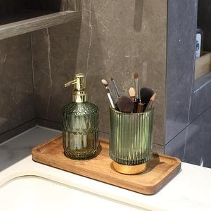 Modern Wooden Decorative Tray Makeup Brush Holder Vanity Organizer Countertop Display for Bathroom Sink - Product Image 1