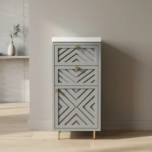 Mueble de Baño Moderno de Madera, Mueble Independiente con Cajones, Diseño Geométrico de Puerta, para Almacenamiento en Casa u Hotel - Product Image 4