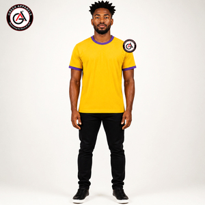 GREEK APPARELS Camiseta Amarilla para Hombre, Manga Corta, Corte Regular, Color Sólido, Ribete en Contraste, Cuello Redondo, Formal, 100% Algodón, Secado Rápido - Product Image 4