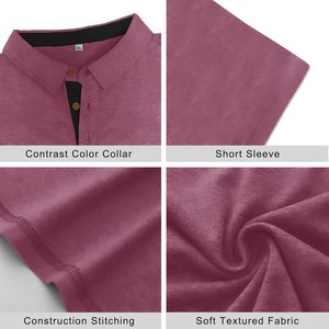 Chemise de mode pour homme à manches courtes, col tricoté, tissu doux de qualité supérieure, respirant, en spandex/coton, décontractée, sportive, golf, unie - Product Image 5