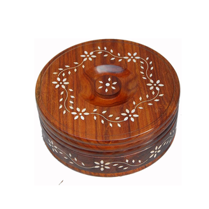 Couvercle de bol en bois écologique au design moderne, motif sculpté, support pour chapati/roti, bol de service - Product Image 1
