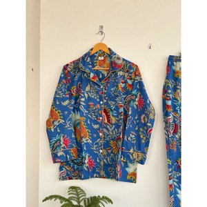 Floral 100% Cotton Bohemian Pajama Set Long Sleeve Regular Fit Natural Waist V-neck Breathable Eco-Friendly Casual - Product Image 2