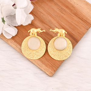 Handmade White Cat'seye Gemstone Gold Plated Bezel Setting Butterfly Brass Earrings Fashion Jewelry for Women - Product Image 2