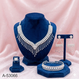 Indian Wedding Gold Tone Jewelry Set with Choker Necklace Dangle Earrings and Bracelet - Product Image 4