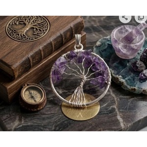 Handmade Natural <b>Amethyst</b> Crystal Tree of Life Pendant Circle Design Gemstone Jewelry Wholesale From India - Product Image 3