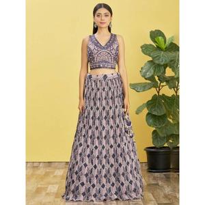 Lehenga choli ทำงานชิโน่สีฟ้าที่สวยงาม - Product Image 5