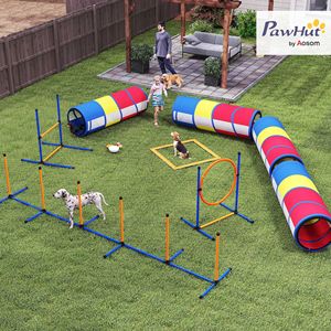 Parcours d'agilité pour chiens de 12 pièces avec anneau d'obstacle réglable, 4 tunnels et poteaux de maniuvres - Product Image 2