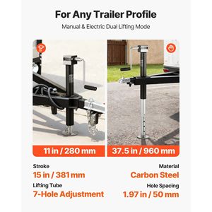 Cric de levage vertical pour caravane de 15 pouces, 5000 lb, crics de voiture en A, réglables sur 7 niveaux, pieds escamotables, sans fil, douille pour perceuse - Product Image 3