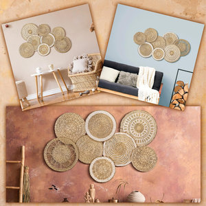 Set of 8 Handmade Rustic Boho Woven <b>Wall</b> <b>Basket</b> Decor <b>Hanging</b> Seagrass Wicker <b>Basket</b> Decorative Set - Product Image 5