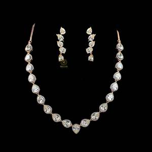 Shylie CZ Designer <b>Fashion</b> <b>Necklace</b> and Earring Set with American Diamond and Pearl - Product Image 2