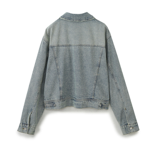 Chaqueta de Mezclilla Azul Lavado para Mujer, Estilo Casual, con Cuello Camisero, Manga Larga, para Invierno - Product Image 2