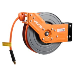Enrouleur de tuyau d'air hybride 3/8 pouce x 50 pieds à enroulement automatique pour compresseur d'air, 300 PSI max, avec câble de 5 pieds et cliquet rétractable - Product Image 1