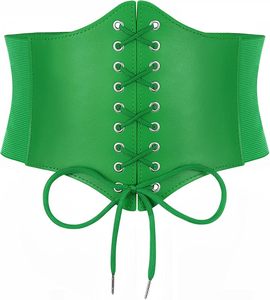 Corset en cuir vert pour femme, gaine amincissante, bustier sans bretelles à lacets avec nœud - Product Image 2