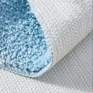 Oval Chenille Bath Mat With Yes Print <b>Light</b> Blue Novelty Design Absorbent Machine Made For Bathroom Floor - Product Image 3