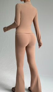 Women Casual Solid <b>Yoga</b> <b>Leggings</b> Set High-Waisted Spandex Long Sleeve Zip-Up Athletic Jacket Full-Length Pants Quick-Dry Stretch - Product Image 2