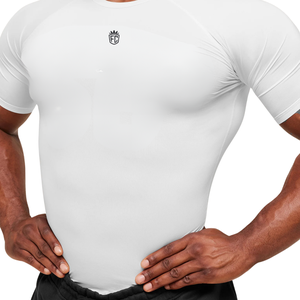 T-shirt de compression graphique blanc pour homme – Vêtement de sport, d'entraînement et d'activewear respirant et extensible - Product Image 4