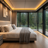 Maison capsule spatiale de luxe moderne, maison préfabriquée, cabane mobile, villa de villégiature avec balcon en verre à commande intelligente, imperméable, extérieur