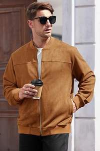 Blouson aviateur international de qualité supérieure pour homme en faux daim, mi-lourd, décontracté, entièrement zippé - Product Image 3