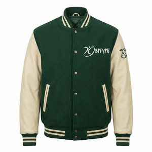 Sustainable Winter Hooded American Style Satin Chenille Varsity <b>Jacket</b> with Front Logo Unisex Polyester/Cotton - Product Image 1