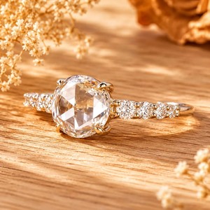 Bague de fiançailles solitaire en or massif 10K 14K 18K avec diamant de laboratoire taille rose ronde, couleur DEF, clarté VS VVS, certifié IGI - Product Image 3