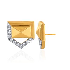 Boucles d'oreilles clous géométriques en or jaune avec diamants blancs pour femme, design tendance pour le quotidien - Product Image 3