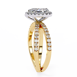 Luxury Pear Cut Diamond Halo <b>Split</b> Shank Engagement <b>Ring</b> - Product Image 1