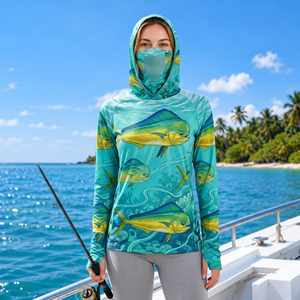 เสื้อกันแดดสำหรับตกปลาแบบมีผ้าคลุมหน้าในตัวสำหรับแบรนด์เสื้อผ้ากลางแจ้งสำหรับผู้หญิง - Product Image 1