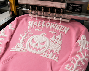 Sweat-shirt à capuche rose Halloween avec imprimé en relief Citrouille, Fantôme, Chauve-souris, en molleton de coton oversize, unisexe, décontracté, pour l'automne, OEM - Product Image 5