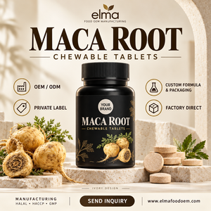 Complément alimentaire Halal à l'extrait de racine de Maca Elma Food, 60 comprimés à croquer, soutien énergétique pour hommes, métabolisme, circulation, GMP HACCP - Product Image 1