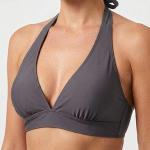 Custom Stretch Polyester Sweat Wicking Sexy Deep V Neck Cross <b>Back</b> High <b>Support</b> Training Running Sports Bra - Product Image 1