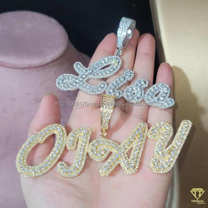Silver Plated Moissanite Diamond Personalized Name Pendant Necklace Hip Hop Cuban Link Jewelry - Product Image 4