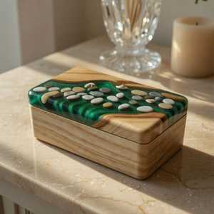 Emerald Resin Jewelry <b>Box</b> Wooden River Jewelry Organizer Handmade Epoxy <b>Trinket</b> <b>Box</b> Luxury Keepsake Storage Gift - Product Image 5