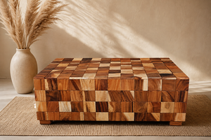 Acacia Flat Type Box Coffee <b>Table</b> Natural Wood <b>Cube</b> Design Living Room Furniture - Product Image 6