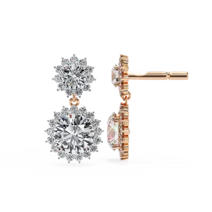 Boucles d'oreilles clous en or massif 18 carats avec diamants de laboratoire taille brillant rond, micro-pavé, double halo et accent cercle, bijoux fins pour femme - Product Image 6