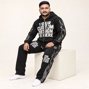 Custom Unisex Full <b>Zip</b> <b>Hooded</b> Tracksuit Graphic Print Sleeve Jogger Pants Heavyweight Fleece Streetwear Two Piece Set - Product Image 3