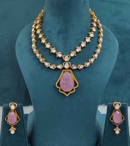 Conjunto de collar de doble capa de moissanita Polki de calidad premium, perfecto para bodas, ocasiones festivas y fiestas, ligero. - Product Image 2