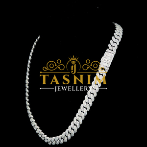 Cadena de eslabones cubanos de 10 mm y 22 pulgadas de ancho, estilo hip hop, unisex, de plata S925, personalizada con moissanita de corte brillante certificado, en oro. - Product Image 4