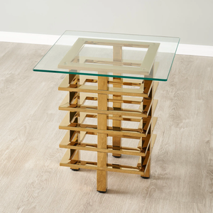 Gold Metal <b>Glass</b> Top Coffee <b>Table</b> Square <b>Side</b> <b>Table</b> Modern Living Room Accent <b>Table</b> in SS PVD Gold with toughened <b>glass</b> - Product Image 1
