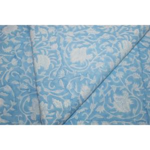 Newly Light Blue & <b>White</b> Cotton Fabric Hand Block Printed Indian Natural Prints Boys' Dresses Lightweight Curtain & Bag Decor - Product Image 2