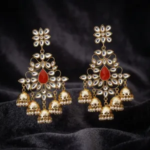 Boucles d'oreilles pendantes Kanhai Jewels Orange Fashion pour femmes, en alliage de cuivre, avec cristaux et strass, motif papillon, style religieux hindou - Product Image 2