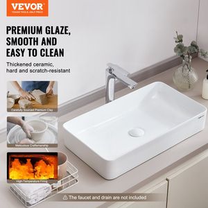 Lavabo de Cerámica Blanco Rectangular Moderno de 24 x 13.8 Pulgadas para Baño, con Encimera, Estilo Moderno B - Product Image 2